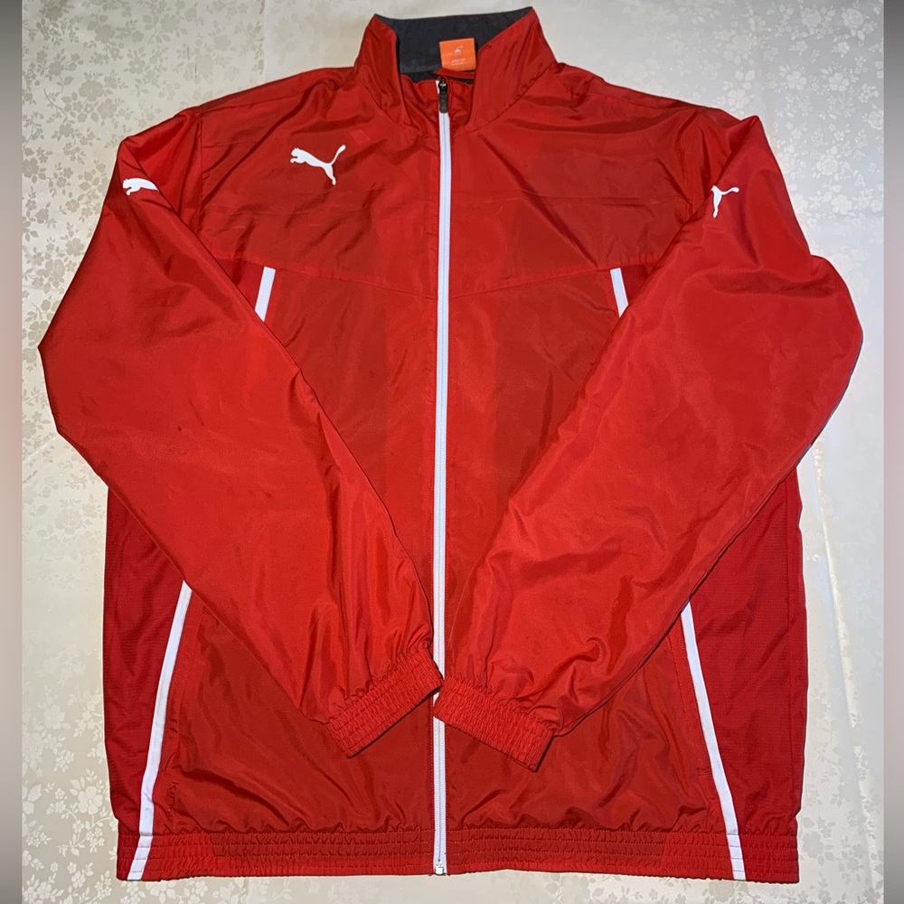 PUMA Mens Tracksuit Top Red/white Jacket  Polyester Size XLarge Full Zip